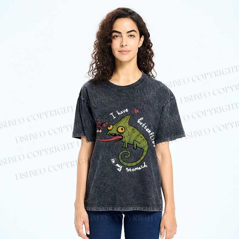 Unisex Cute Lizard Graphic Printed Washed Tee