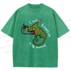 Unisex Cute Lizard Graphic Printed Washed Tee