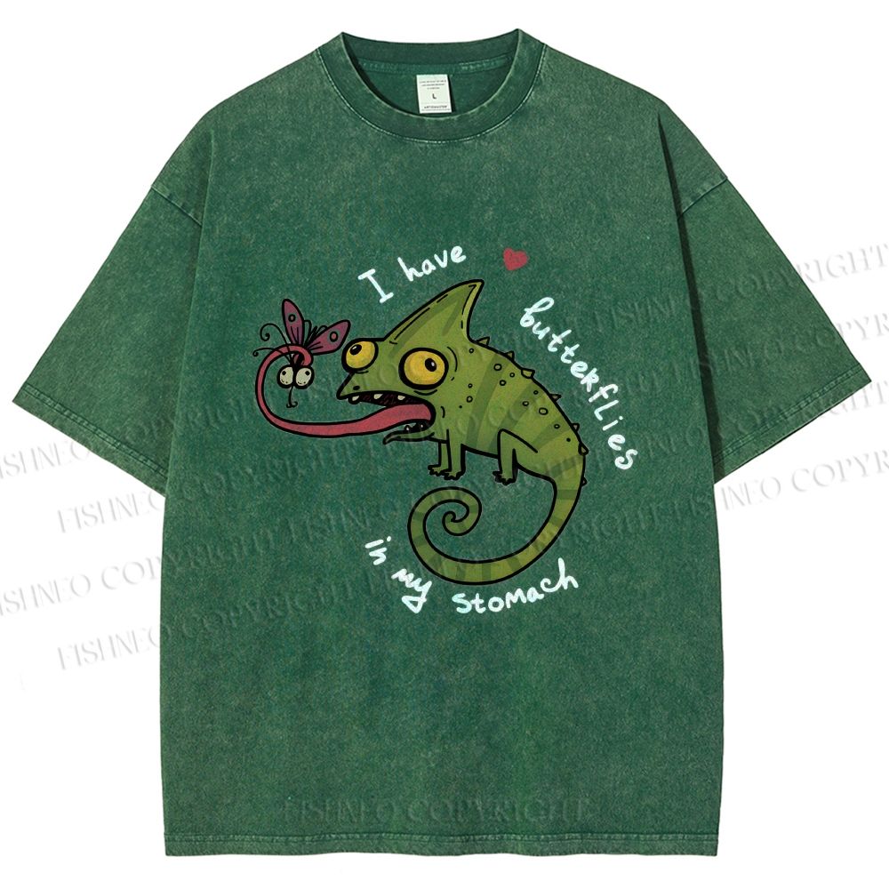 Unisex Cute Lizard Graphic Printed Washed Tee