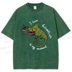 Unisex Cute Lizard Graphic Printed Washed Tee