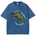 Unisex Cute Lizard Graphic Printed Washed Tee