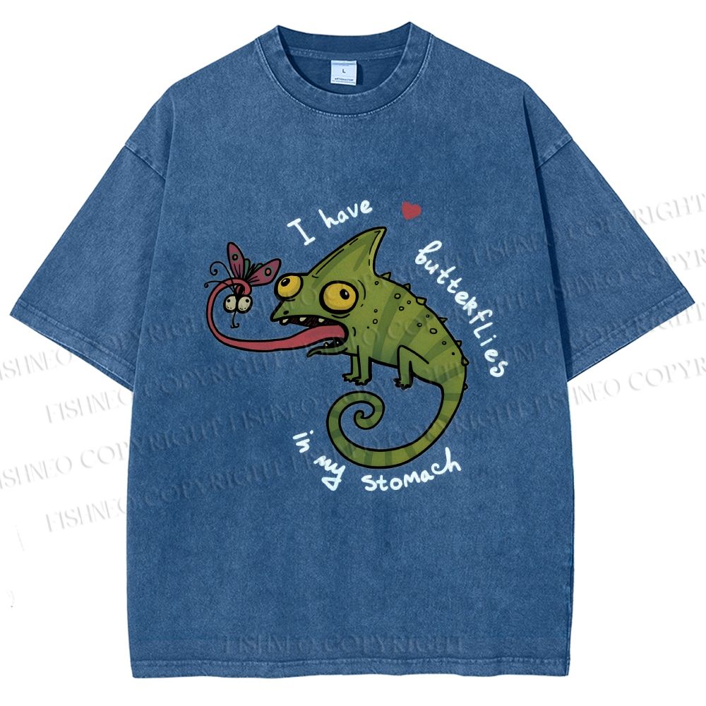 Unisex Cute Lizard Graphic Printed Washed Tee