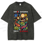 Unisex Kusama Dot Koi Printed Washed Tee