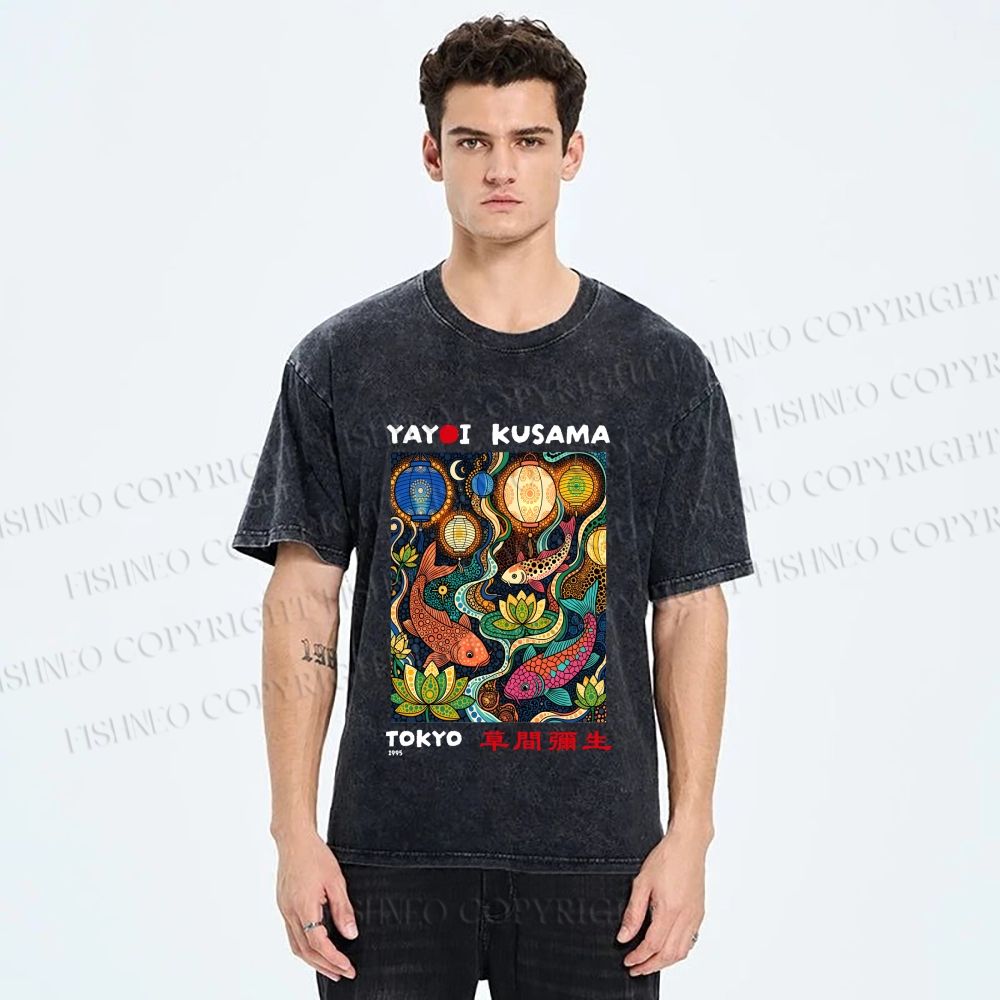 Unisex Kusama Dot Koi Printed Washed Tee
