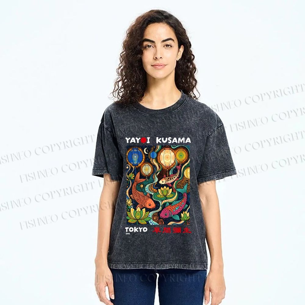 Unisex Kusama Dot Koi Printed Washed Tee