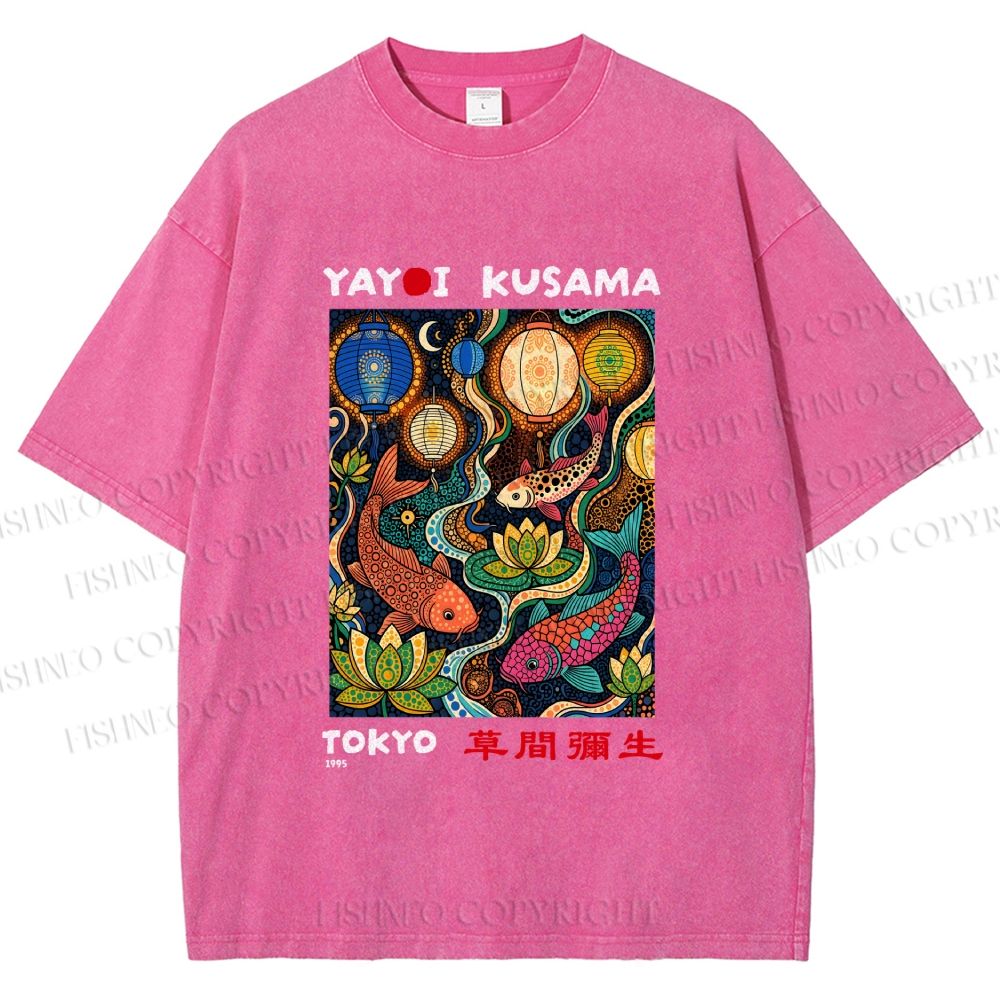 Unisex Kusama Dot Koi Printed Washed Tee