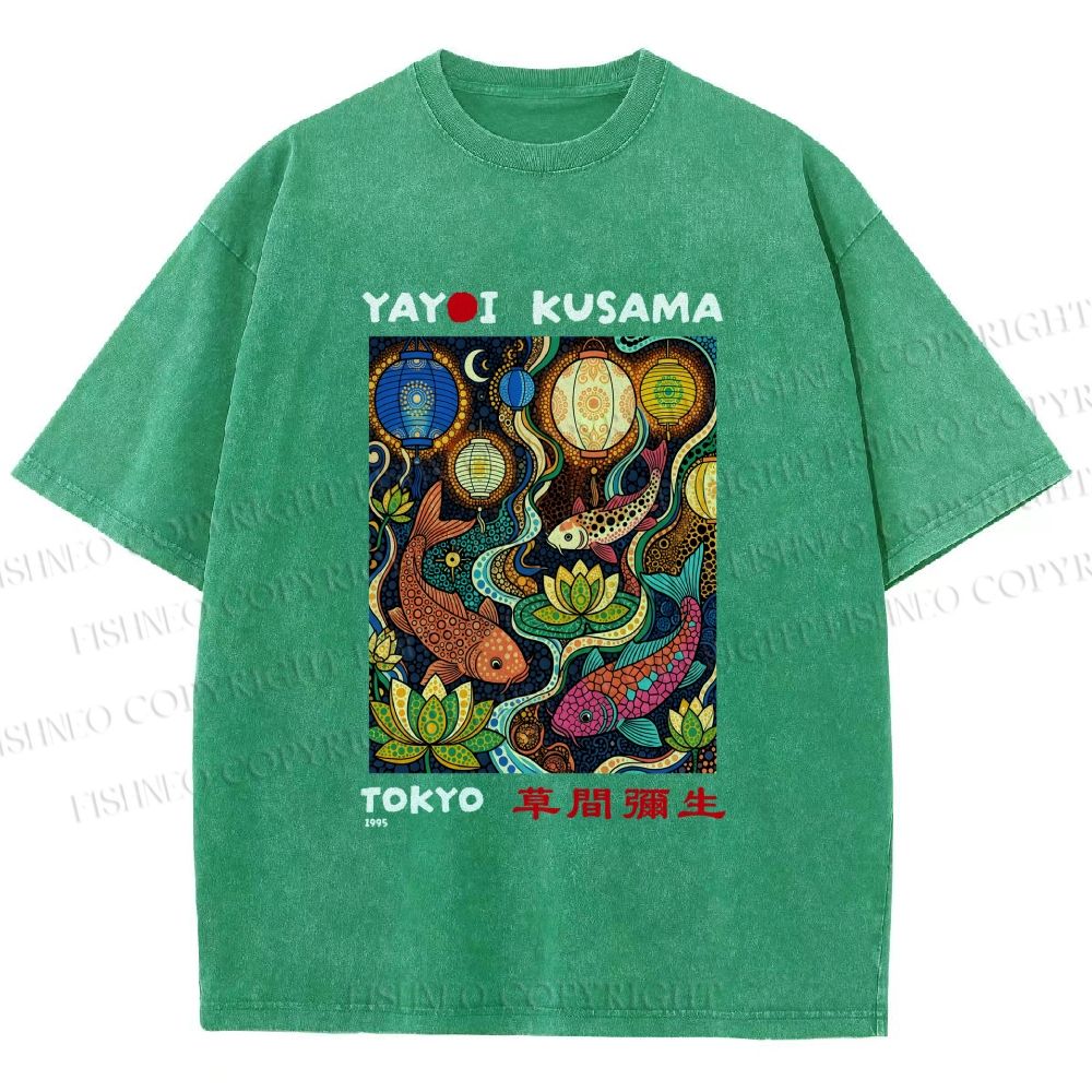 Unisex Kusama Dot Koi Printed Washed Tee