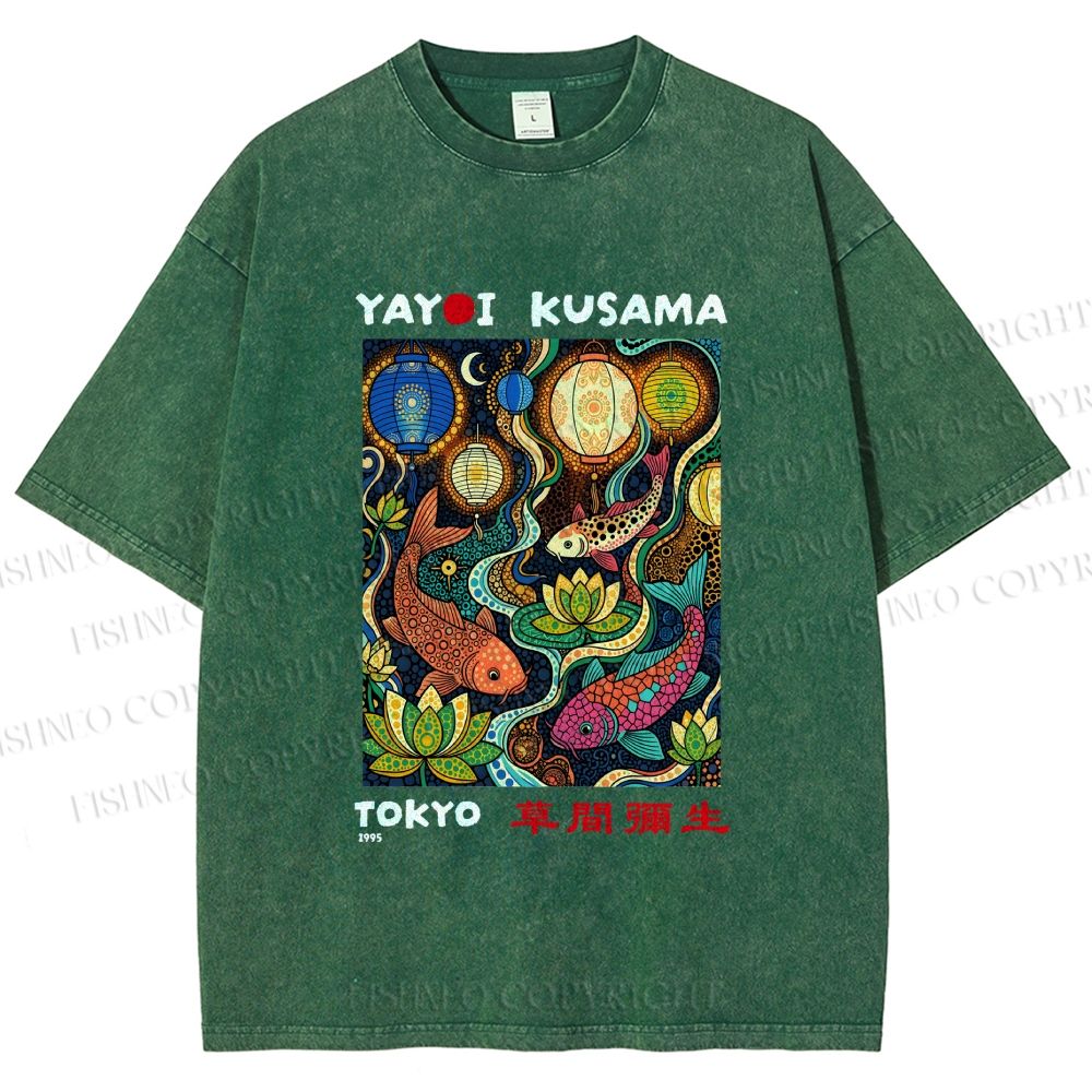 Unisex Kusama Dot Koi Printed Washed Tee
