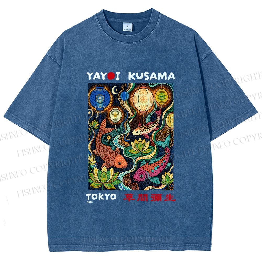 Unisex Kusama Dot Koi Printed Washed Tee