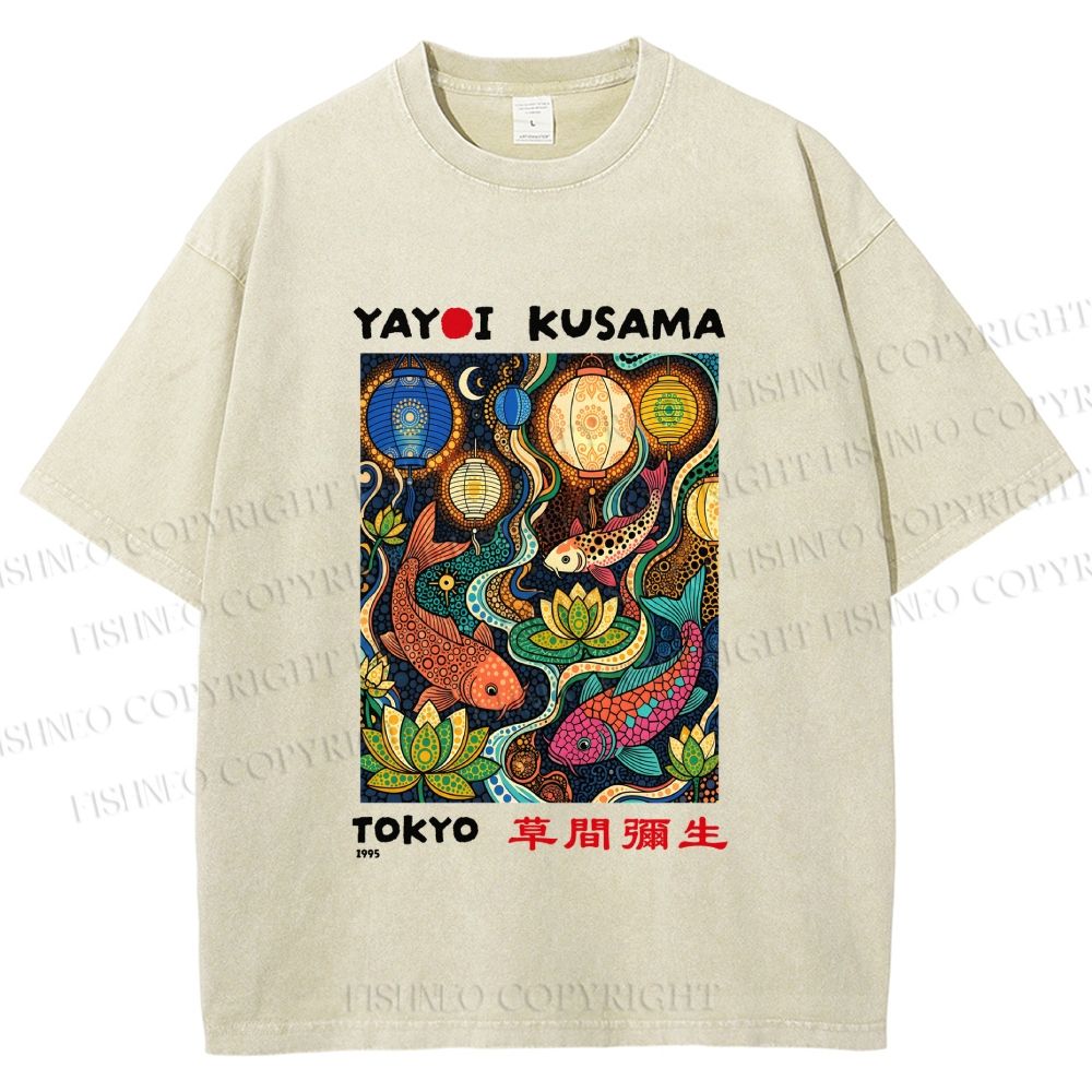 Unisex Kusama Dot Koi Printed Washed Tee