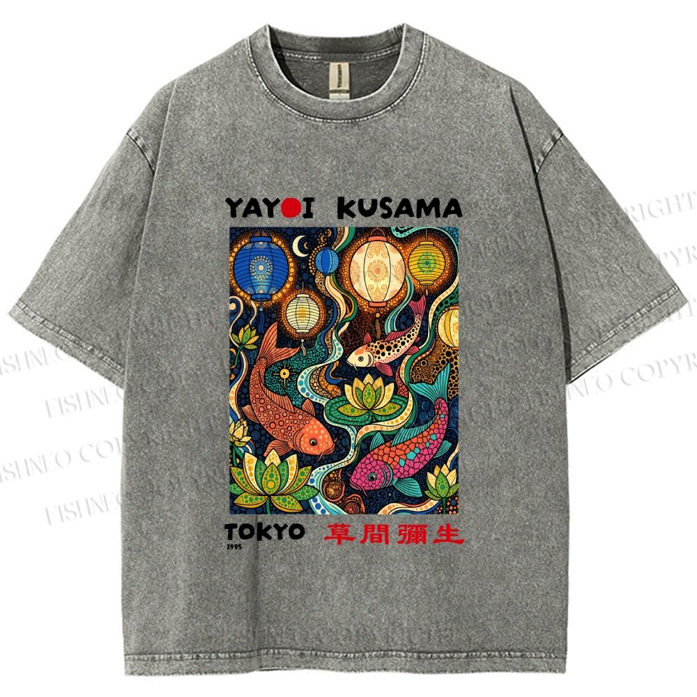 Unisex Kusama Dot Koi Printed Washed Tee