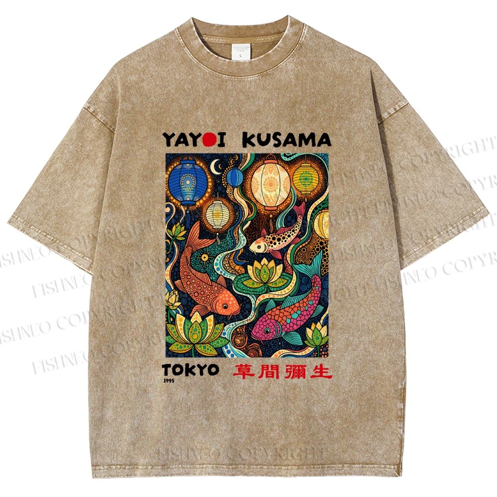 Unisex Kusama Dot Koi Printed Washed Tee