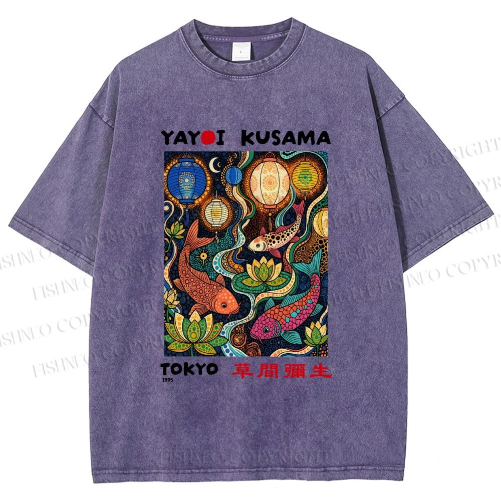 Unisex Kusama Dot Koi Printed Washed Tee