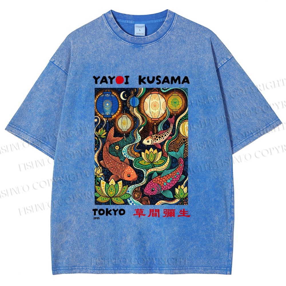 Unisex Kusama Dot Koi Printed Washed Tee