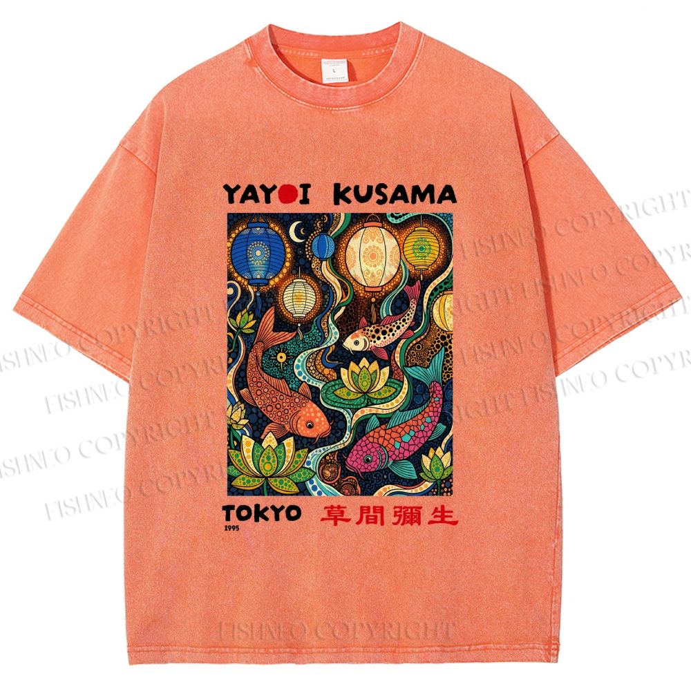 Unisex Kusama Dot Koi Printed Washed Tee