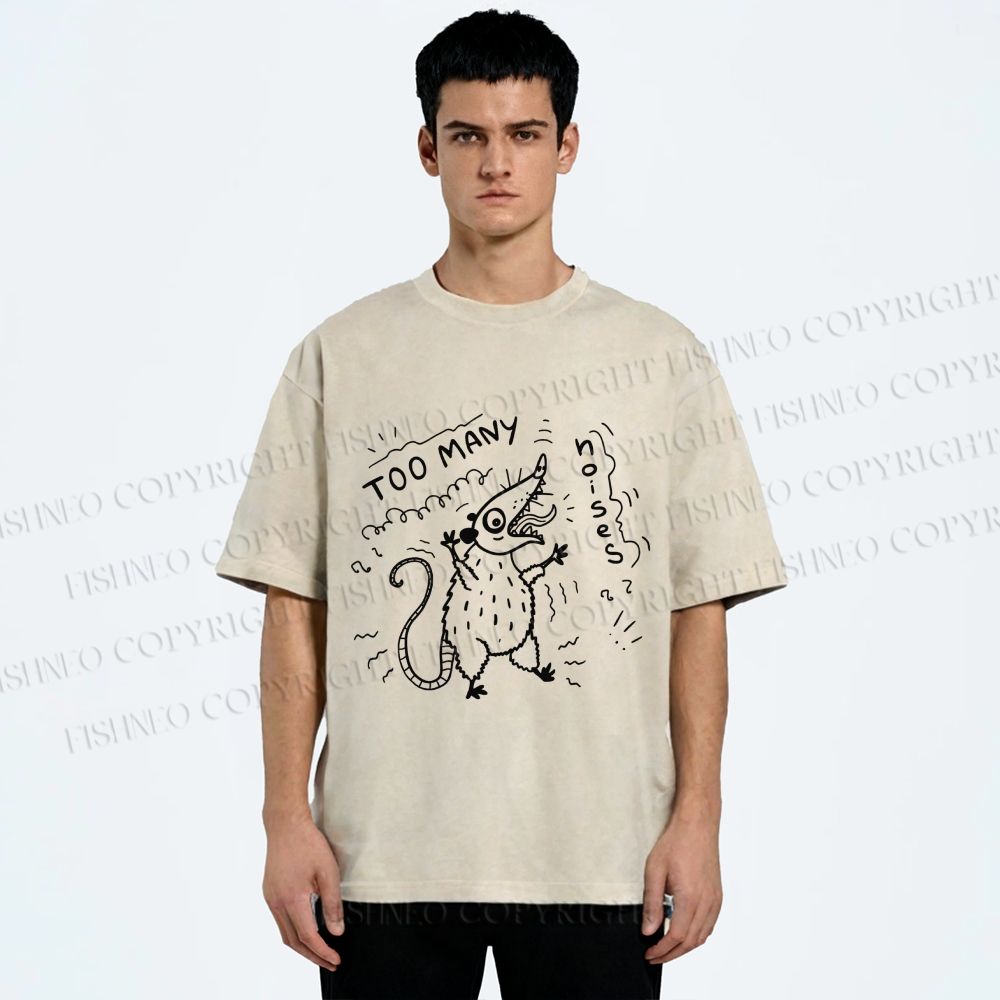 Unisex Too Many Noise Opossum Printed Washed Tee