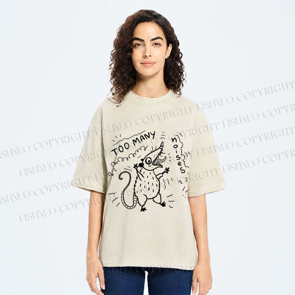 Unisex Too Many Noise Opossum Printed Washed Tee