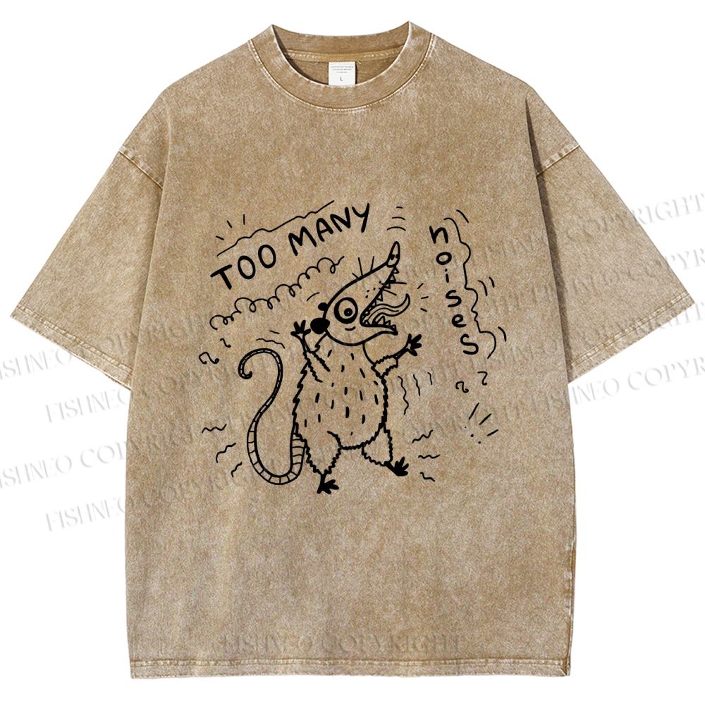 Unisex Too Many Noise Opossum Printed Washed Tee