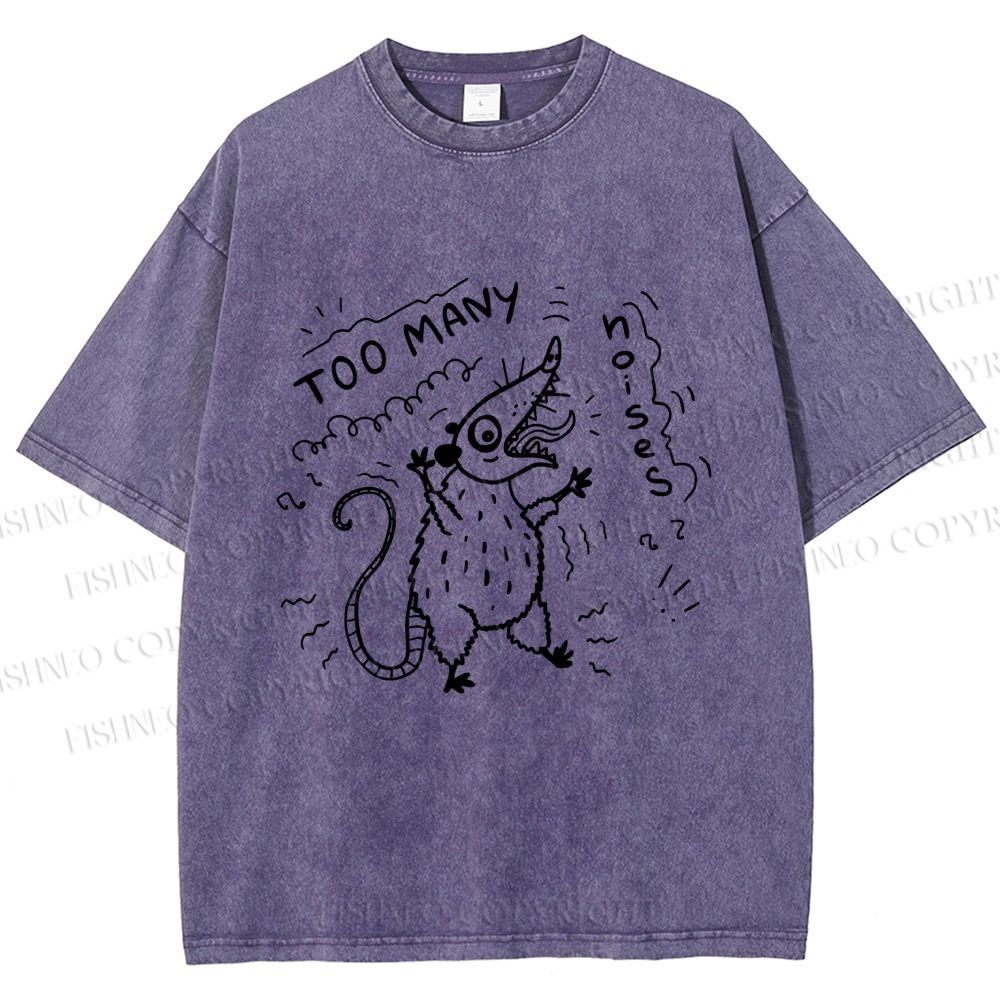 Unisex Too Many Noise Opossum Printed Washed Tee
