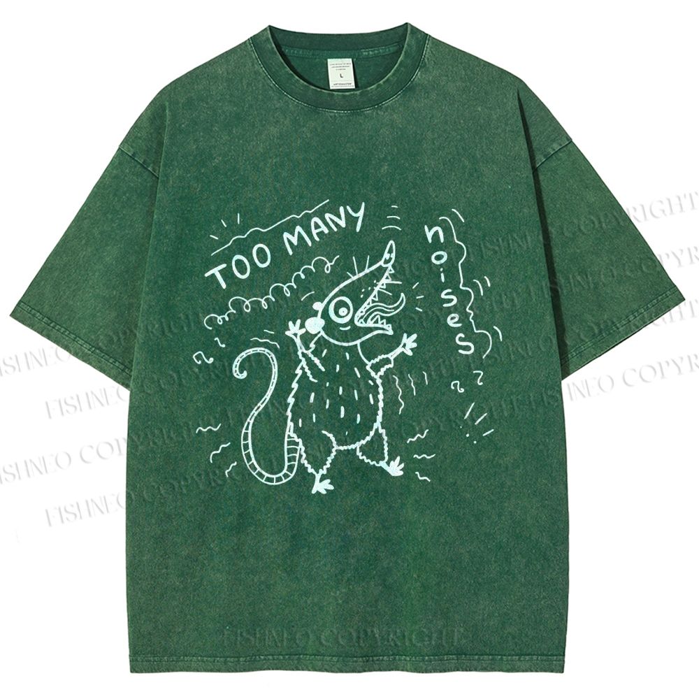 Unisex Too Many Noise Opossum Printed Washed Tee