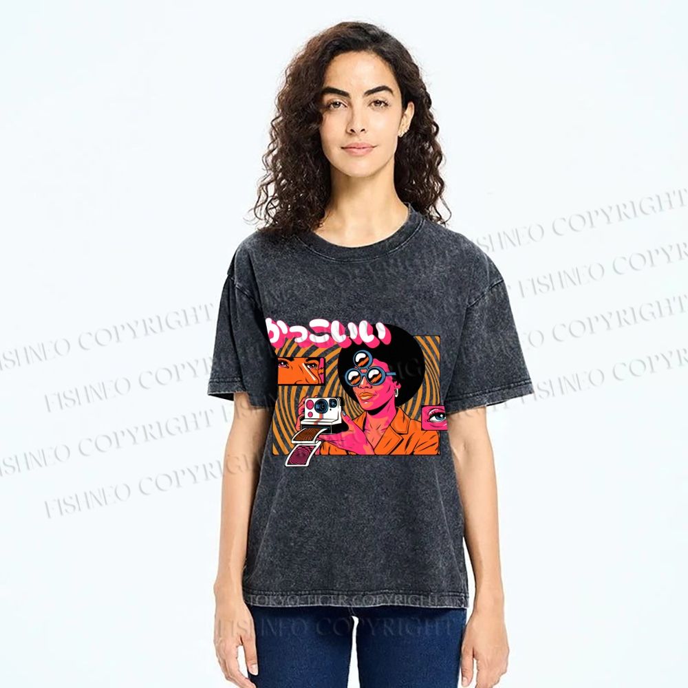 Unisex Vintage Afro Photographer Printed Washed Tee