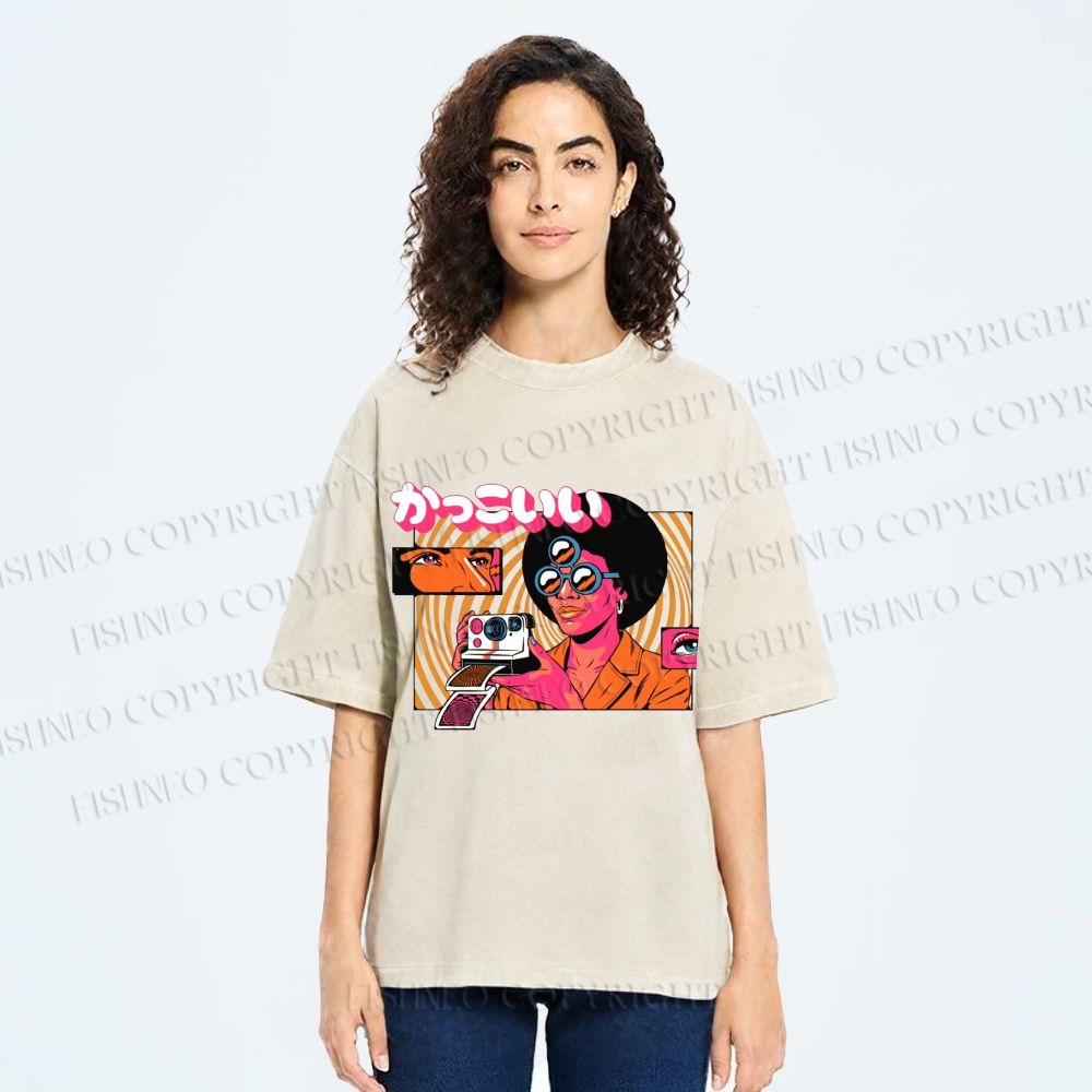Unisex Vintage Afro Photographer Printed Washed Tee