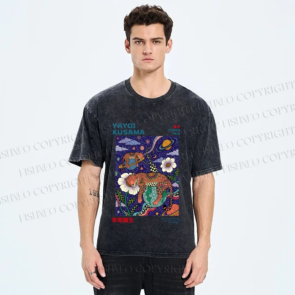 Unisex Kusama Dot Leopard Printed Washed Tee