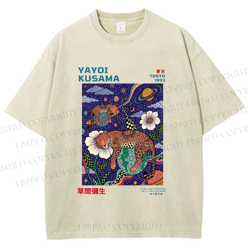 Unisex Kusama Dot Leopard Printed Washed Tee