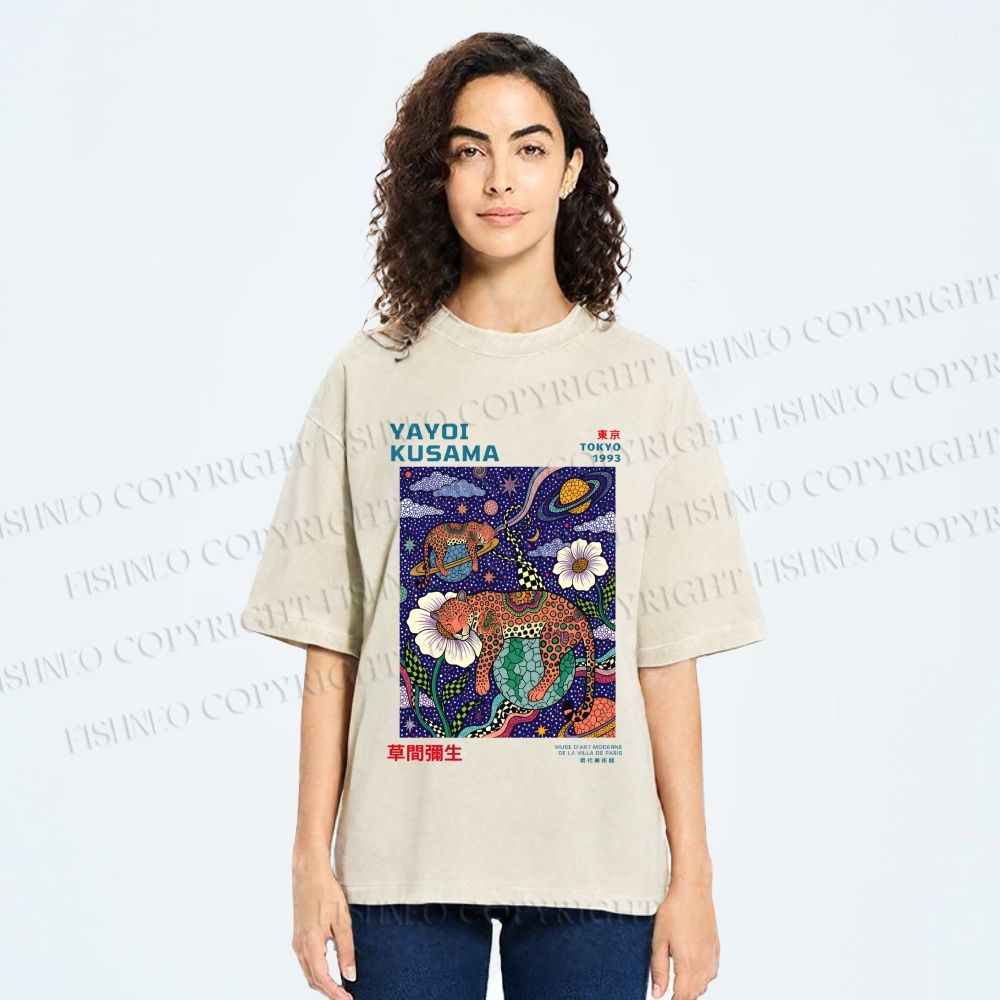 Unisex Kusama Dot Leopard Printed Washed Tee