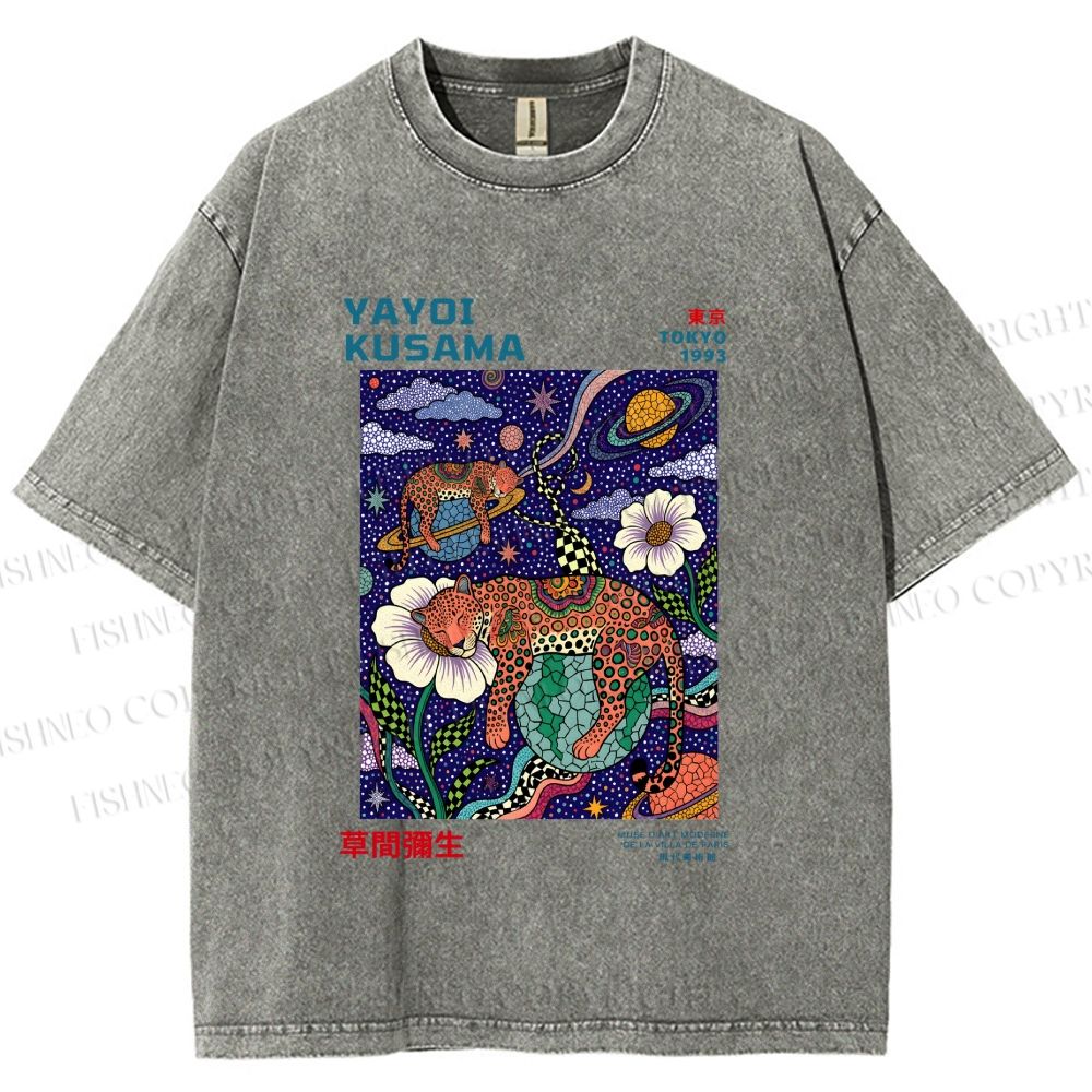Unisex Kusama Dot Leopard Printed Washed Tee