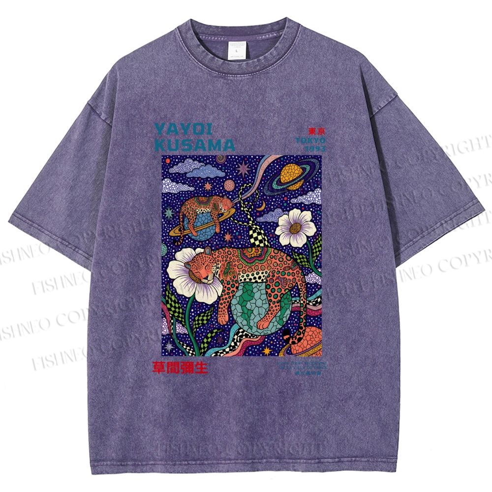 Unisex Kusama Dot Leopard Printed Washed Tee