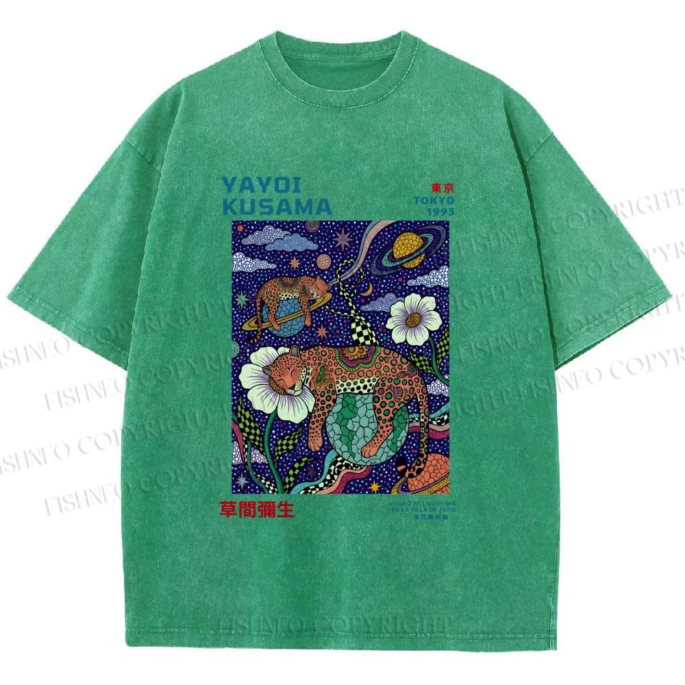 Unisex Kusama Dot Leopard Printed Washed Tee
