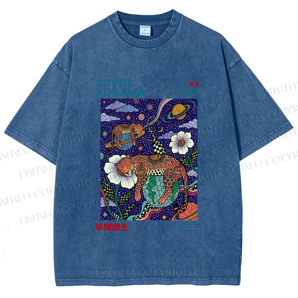 Unisex Kusama Dot Leopard Printed Washed Tee