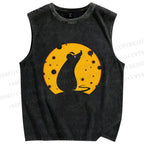 Unisex Cheese Moon Rat Printed Washed Tank Top
