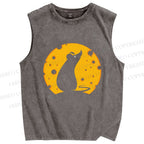 Unisex Cheese Moon Rat Printed Washed Tank Top