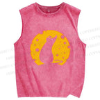 Unisex Cheese Moon Rat Printed Washed Tank Top