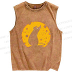 Unisex Cheese Moon Rat Printed Washed Tank Top