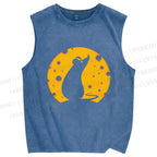 Unisex Cheese Moon Rat Printed Washed Tank Top