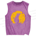 Unisex Cheese Moon Rat Printed Washed Tank Top