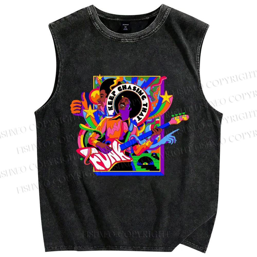 Unisex Colorful Funk Musician Printed Washed Tank Top