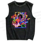 Unisex Colorful Funk Musician Printed Washed Tank Top