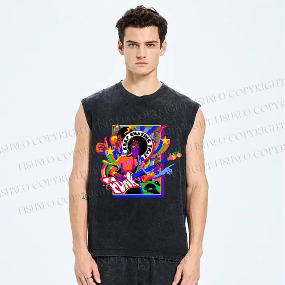 Unisex Colorful Funk Musician Printed Washed Tank Top