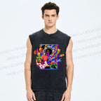 Unisex Colorful Funk Musician Printed Washed Tank Top