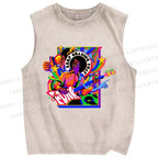Unisex Colorful Funk Musician Printed Washed Tank Top