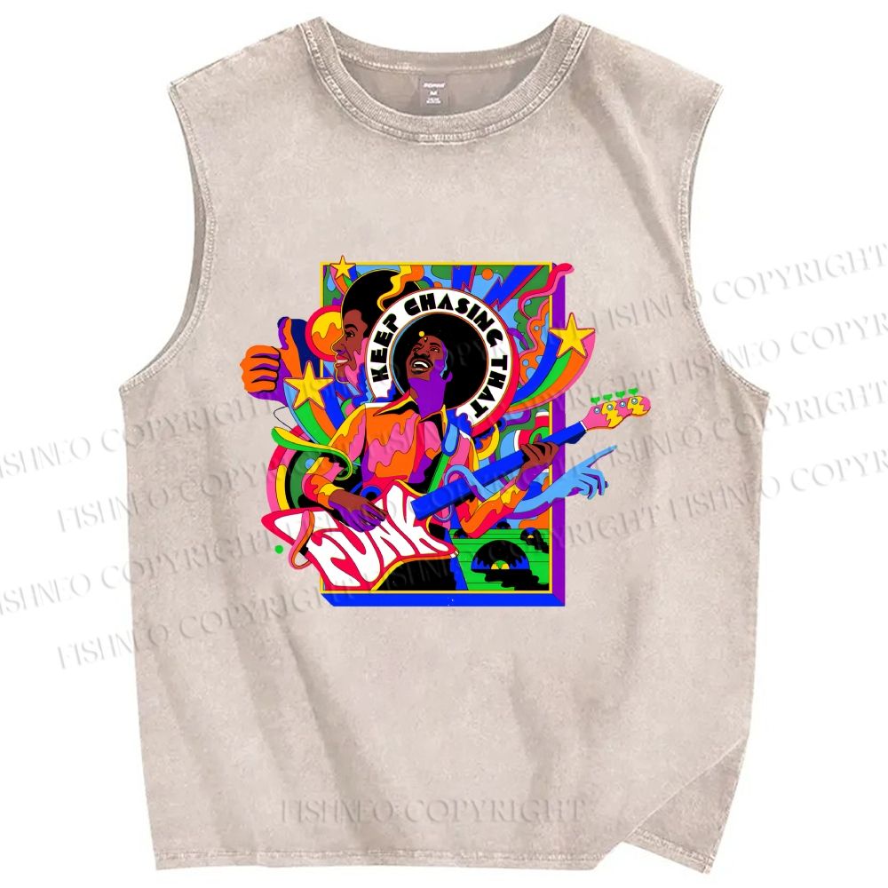 Unisex Colorful Funk Musician Printed Washed Tank Top
