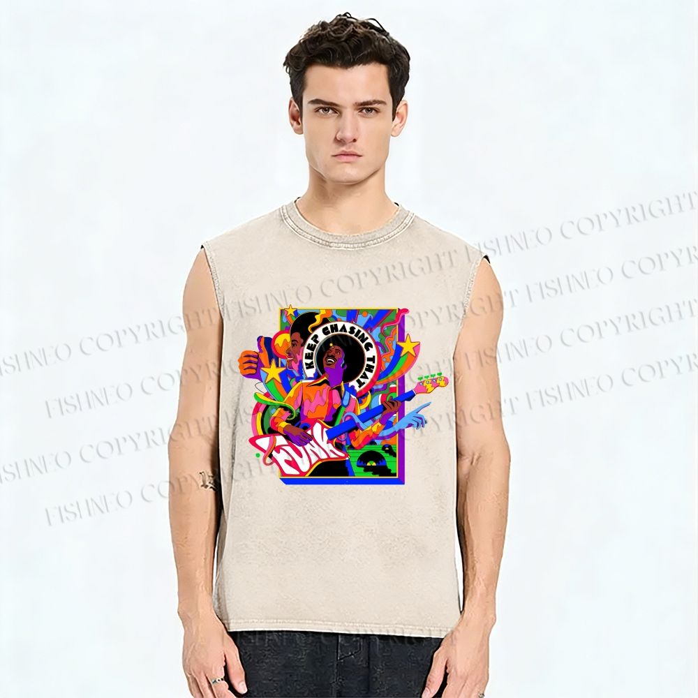 Unisex Colorful Funk Musician Printed Washed Tank Top