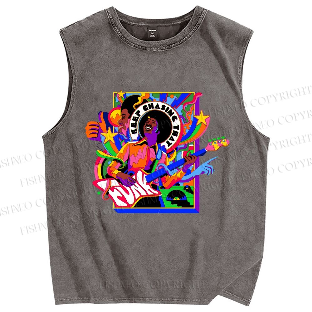 Unisex Colorful Funk Musician Printed Washed Tank Top