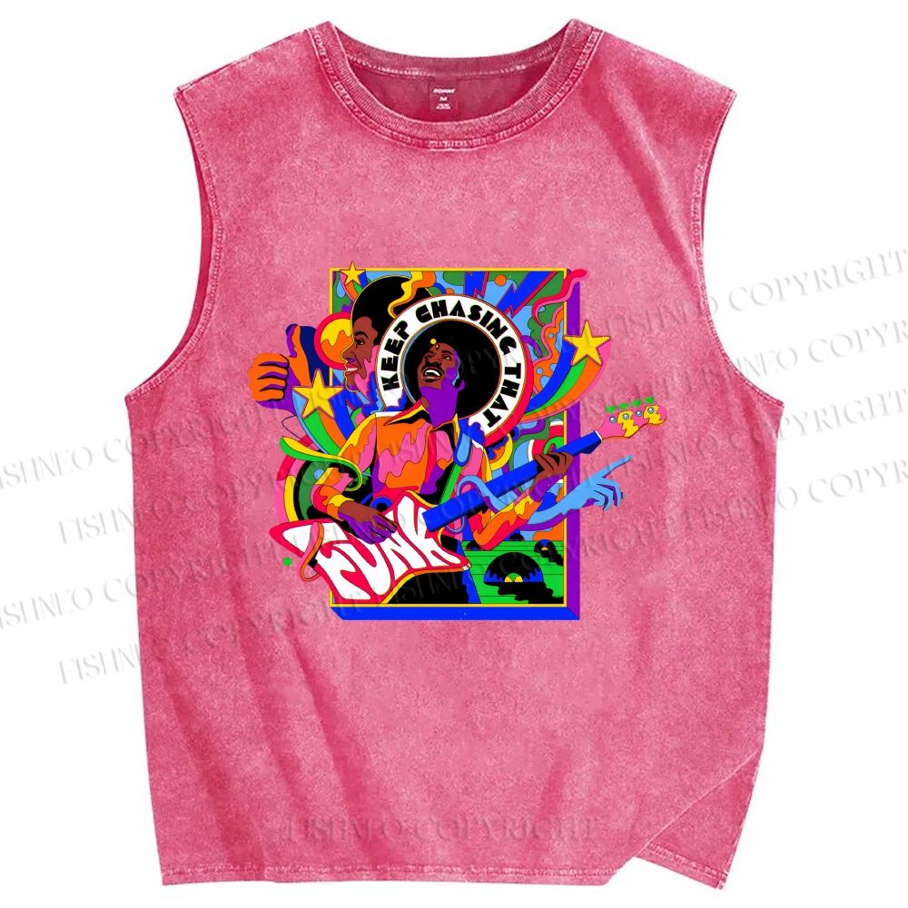 Unisex Colorful Funk Musician Printed Washed Tank Top