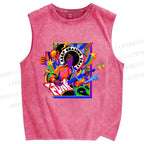 Unisex Colorful Funk Musician Printed Washed Tank Top