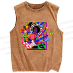 Unisex Colorful Funk Musician Printed Washed Tank Top